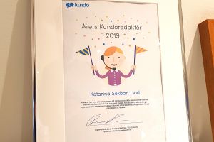 Inramat diplom med utmärkelsen Årets Kundoredaktör 2019