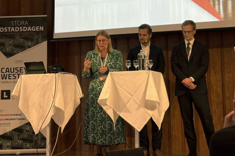 Tre personer på en scen